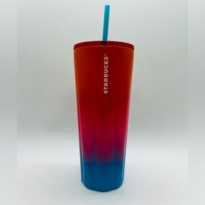 STARBUCKS 24 OUNCES OMBRE STEEL TRAVEL DRINK HOLDER ORAN PINK BLUE